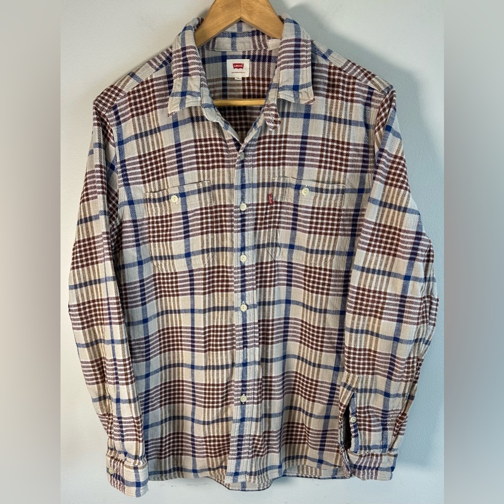 Levis Plaid Button Up Flannel Shirt Nice Colours Long Sleeve 2 Pockets Size L